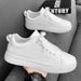 Euro Step Summer New Breathable White Korean Style Versatile Casual Leather Thick Sole Sneakers Non-slip Men's Shoes_vogvips.com