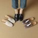 Genuine Leather Loafers For Women – Classic Mule Slip-On Shoes With Gold Accents | Vintage-Inspired Flat Sandals With Stitched Detailing_vogvips.com