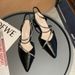 Rhinestone Women S Single New Pointed Toe Sandals Mid Heel Four Season One Word Strap Lady High Heeled Shoes Trend_vogvips.com