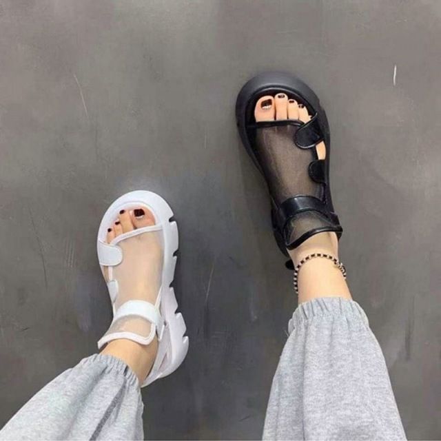 P7 Sandals Women 2023 Summer New Fashion Thick-bottomed Breathable Eugene Yarn Mesh Magic Paste Roman Sandals Hook & Loop_vogvips.com
