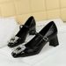 5298-K90 Mary Jane Women's Shoes Banquet Style Light Mouth Square Head Color Blocked Metal Water Diamond Buckle Strap_vogvips.com