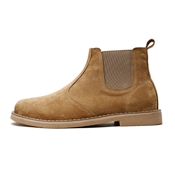 Men's Genuine Leather Chelsea Boots - Round Toe Slip-On Work Boots With Anti-Slip TPR Sole For Casual & Outdoor Wear (Available In Brown & Khaki)_vogvips.com