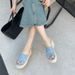 French-style Denim Wedge Sandals For Women, Holiday Style, Straw Thick-soled, 2026 Spring New Model, Cross-strap Roman_vogvips.com