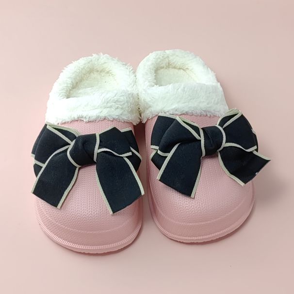 Women's Cotton Cute Bowknot Home Indoor Non-Slip Black Warm Slippers Autumn Winter_vogvips.com