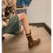 Women's Vintage Soft Leather Boxing Boots British Style Chunky Sole Mid-Calf Lace-Up Ankle Boots Martin Boots, Merard Platform Mid Calf Ankle Boots._vogvips.com