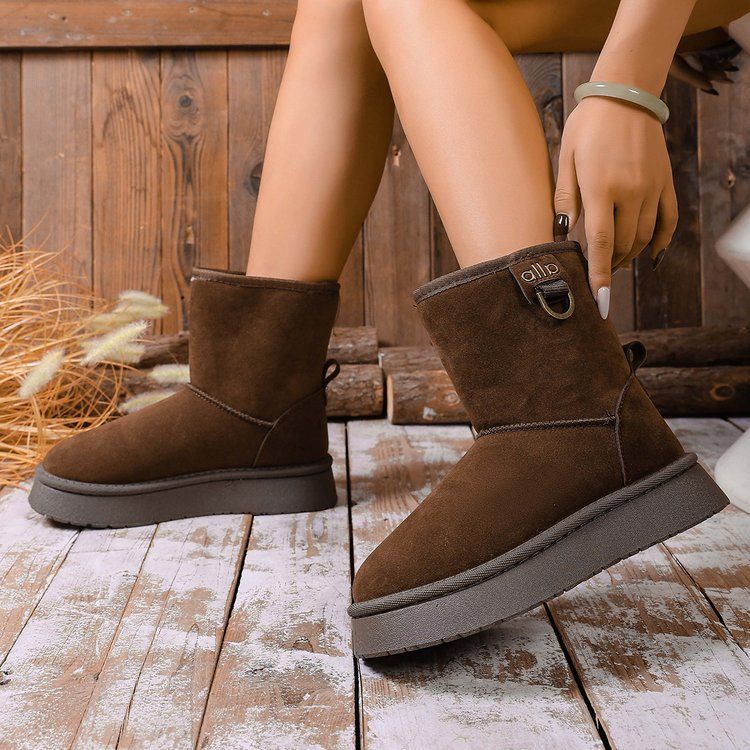 Women's Shoes New Style Thick Soled Snow Boots With Fur Lining, Popular Winter Style, Fleece Lined, Thick, And Cotton Padded Shoes (Northeast Style)_vogvips.com