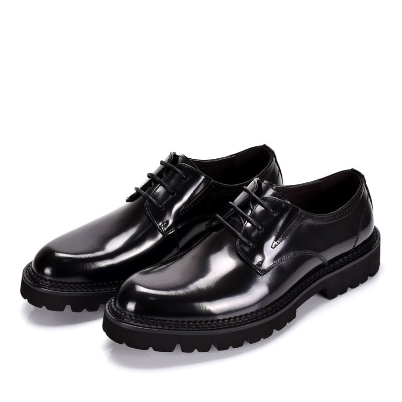 ShoeVault New Business Formal British Style Lace-up Round Toe Thick Sole Patent Leather Men's Derby Shoes_vogvips.com