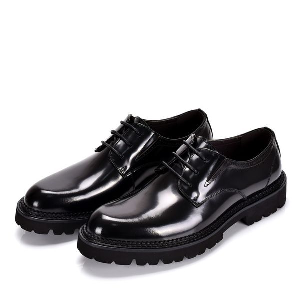 ShoeVault New Business Formal British Style Lace-up Round Toe Thick Sole Patent Leather Men's Derby Shoes_vogvips.com