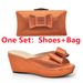 Hot diamond bow decorative round head thick soled wedge sandals with the same style hand bag shoes bag set_vogvips.com