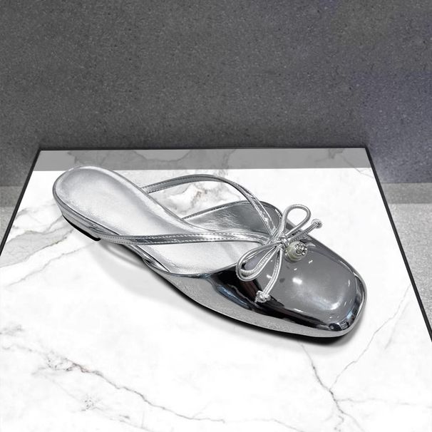 Women’s Shoes Fashion Half Slippers Women New Bow Pearl Mule Slippers Closed Toe Flat Sandals_vogvips.com