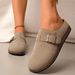 Women's Retro Birken Style Slip-On Slippers With Belt Buckle Brown Suede PU Half Slippers For Autumn Comfortable Outerwear_vogvips.com