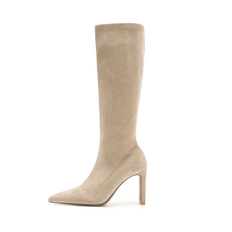 Over-the-Knee Women's 2025 New Autumn Winter High Heels Long Pointed Toe Chunky Heel Mid-Calf Boots_vogvips.com