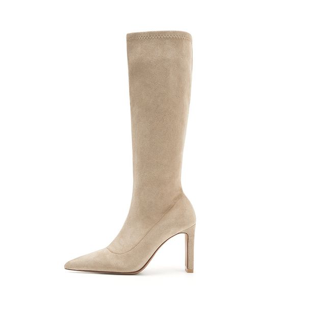 Over-the-Knee Women's 2025 New Autumn Winter High Heels Long Pointed Toe Chunky Heel Mid-Calf Boots_vogvips.com