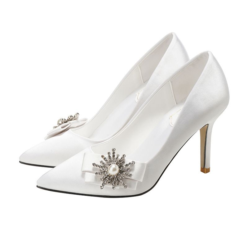 Women's Bridal Pointed Toe Wedding Shoes Champagne Colored High Heels Stiletto Crystals Bridesmaid Dress Shoes_vogvips.com