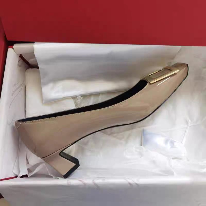 Top Version Buckle Single For Women, Mid Chunky Heel, Patent Leather, Square Toe, Wedding Shoes, Commuting Office OL_vogvips.com