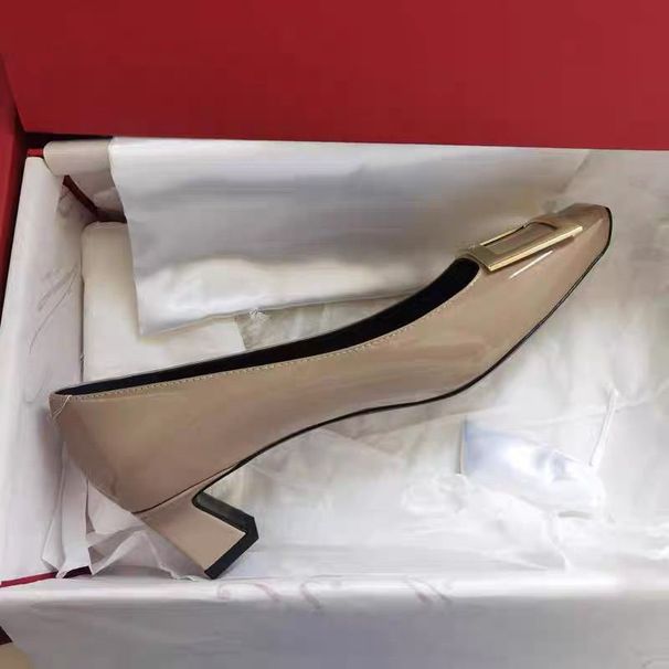 Top Version Buckle Single For Women, Mid Chunky Heel, Patent Leather, Square Toe, Wedding Shoes, Commuting Office OL_vogvips.com