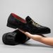Plus Size Men's New Hairstylist Pointed Toe Suede Loafers Embroidered Shoes_vogvips.com
