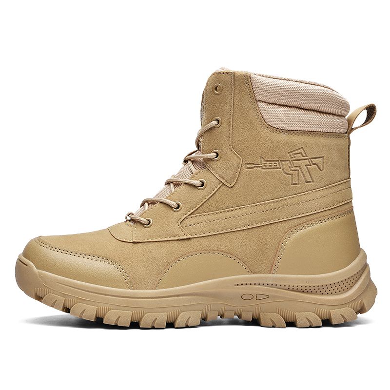 Outdoor High-top Boots Men Casual Combat Boots Men Soft Wear-resistant Anti-slip Lace-up Flat Comfortable Hiking Shoes Men_vogvips.com