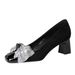 5297-H65 Sequined Bow Square Toe Shallow Mouth Style Single Order Suede Thick Heel Professional Commuting Women's Shoes_vogvips.com