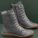 Women's Chunky Round-Toe Zip-Up Ankle Boots, Casual Mid-Calf Winter Boots With Side Zipper, Comfortable PU Leather Lace-Up Booties_vogvips.com