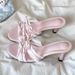 Sweet Style Rufflesbows Sandals For Women Summer Outwear Thin Heels High Heels Slippers Work Clothingeasiest For Match Flip-flops Women's Shoes_vogvips.com