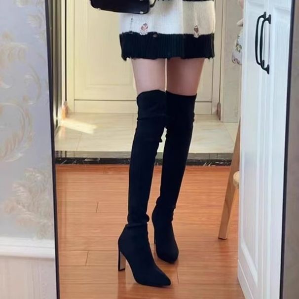 Over-the-Knee High Heel Boots – Suede Pointed Toe Tall Boots With Stiletto Heel For Height Boost Suede Pointed Toe Heel Boots For Petite Figures_vogvips.com