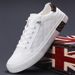 Men's Fashion Breathable Casual Sneakers Elastic Lace Slip On Walking Shoes Non Slip Soft Sole Trendy Daily Street Skate Shoes In Black White_vogvips.com