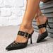 Women's Black High Heel Sandals With Square Buckle Decoration Casual Simple Style Pointed Shoes Sexy Women's Sandals Mules_vogvips.com