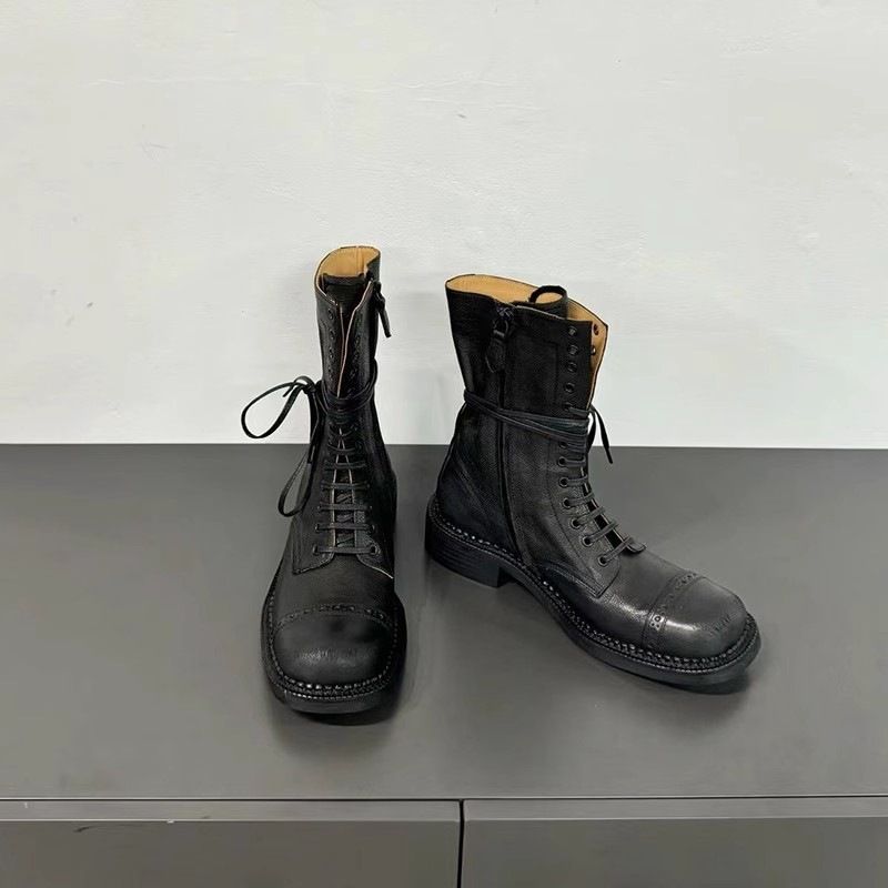 Martin Boots Women's 2024 Autumn And Winter New Miu Home Mid Boots Retro Wind Heightening Short Boots Lace-up Locomotive Knight Boots_vogvips.com