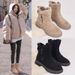 Women's Cozy Mid-Calf Snow Boots With Faux Fur Lining, Slip-On Design & Lightweight Rubber Sole For Winter Warmth With Shearling Fur Trim Winter Boots_vogvips.com