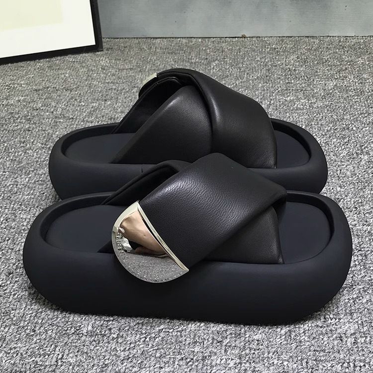 2024 Summer Metal Cross Slippers For Women With Small Stature, Thick Sole, Heightened Slippers, Leisure Vacation Beach_vogvips.com
