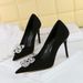 9511-K59 Korean Fashion Banquet Fine Ultra High Heels, Suede, Shallow Mouth, Pointed Water Diamond Single, Women's_vogvips.com