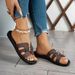 Braided Strap Women's Flat Sandals, Gold Embellished Buckle With Rhinestones, Simple Comfortable Design, Easy To Wear_vogvips.com