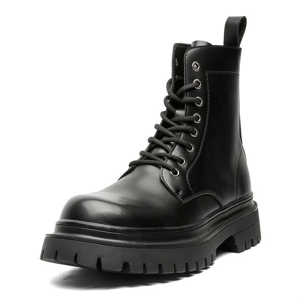 Lace-up Men's Boots Slim Short Boots Retro Tooling Boots Thick-soled Heightening Martin Boots_vogvips.com