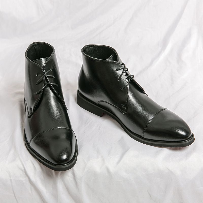 Men's Stylish High-Top Pointed Toe Dress Boots - PU Leather Business Casual Shoes With Lace-Up Design For Autumn & Winter_vogvips.com