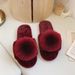 Furry With Pom-Poms, One-Word For Women, Plus Size Indoor Plush Flat Floor Slippers, Open-Toe Cotton Slippers_vogvips.com