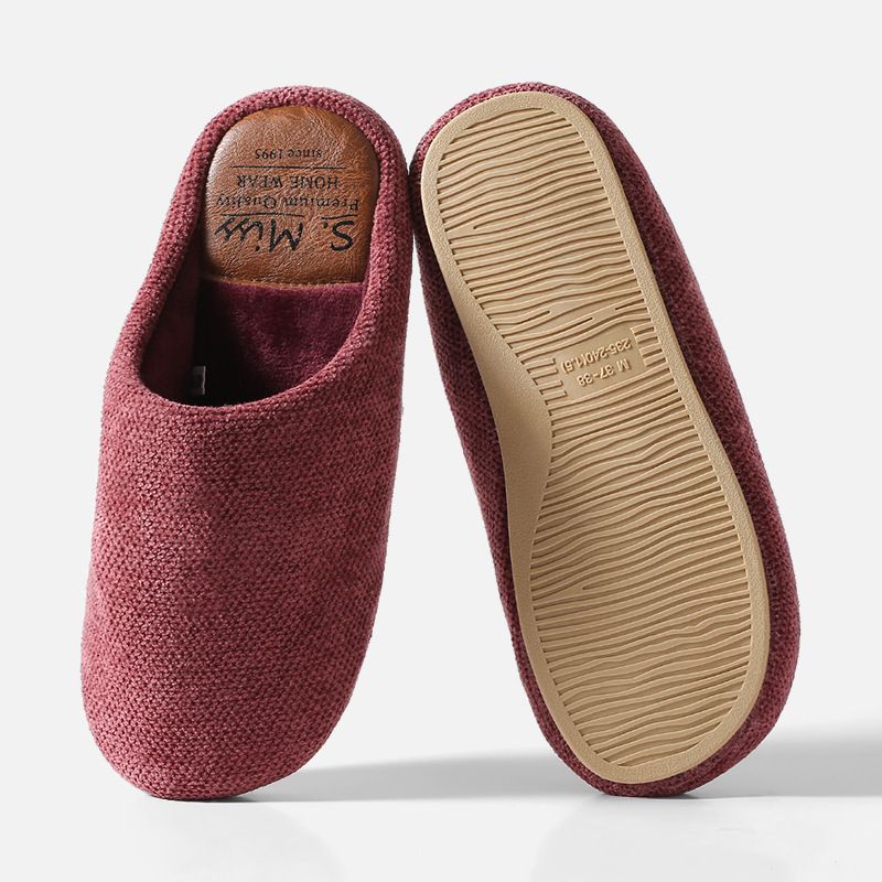 Chenille Velvet Men's Slippers, Men's Couple Home Use, Indoor Half Bag With Floor, Confinement Shoes, Silent And Non Slip Cotton Slippers_vogvips.com