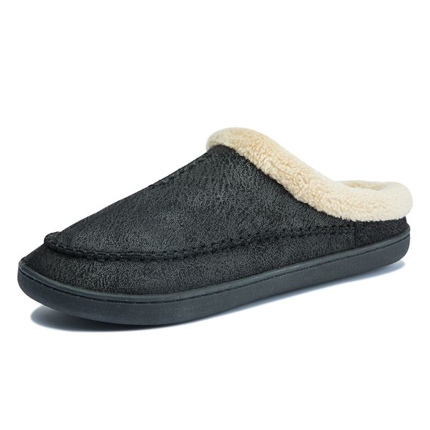 Men's Home Winter Indoor Warm Thick Bottom Plush Waterproof Leather House Slippers Man Suede Cotton Shoes_vogvips.com