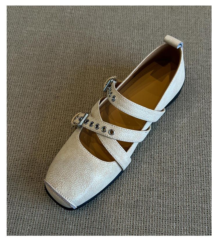 Sheepskin Version Fashionable Design Bowknot Shoes For Women Square Toe Versatile Cross Strap Low Thick Heel Single Shoes Trendy_vogvips.com
