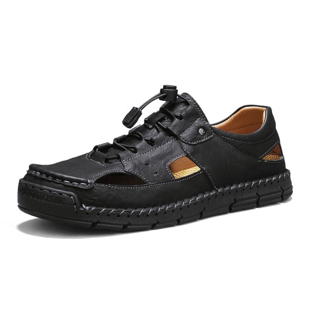 Fashion Men's Casual Leather Sandals Comfortable Beach Shoes Lightweight Summer Flip Flops Slides Outdoor Daily Sandaly_vogvips.com