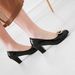 Korean Style Round Toe Low Single Shallow Mouth Mid Heel Bowknot Loafers, Stiletto Patent Leather Sh, Women's Work_vogvips.com