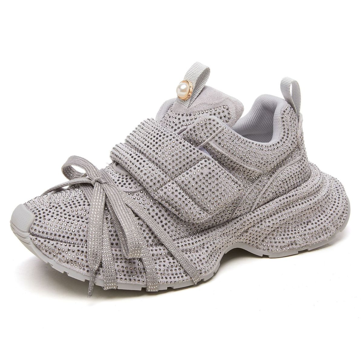 Women S Fashion Sneakers With Rhinestones Slip On Design Thick Platform Sole Breathable Comfortable For Wear Casual_vogvips.com