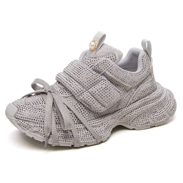 Women S Fashion Sneakers With Rhinestones Slip On Design Thick Platform Sole Breathable Comfortable For Wear Casual_vogvips.com