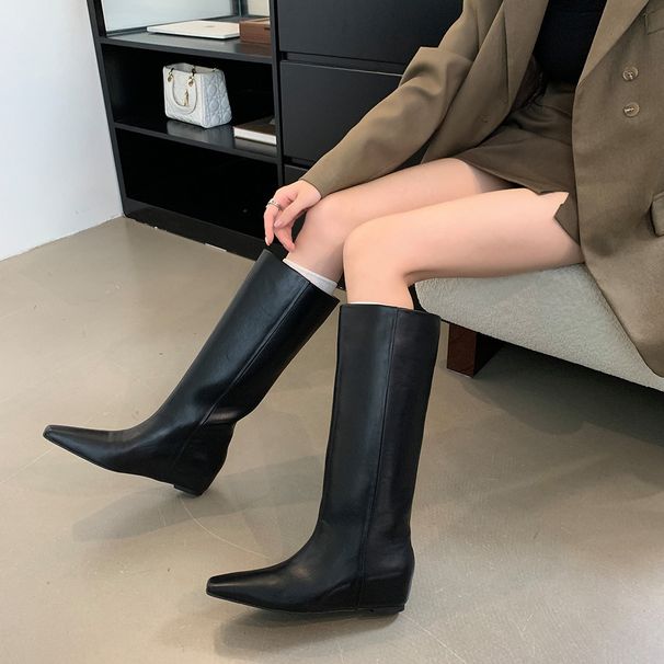 Women's Shoes High Boots Autumn And Winter New Black Retro Knee Length Fashion Boots For Women Simple Pointed Straight Knight Boots_vogvips.com