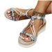 Women's Plus Size Rhinestone Embellished Wedge Heel Sandals Ethnic Style Elastic Band Fashion Beach Shoes_vogvips.com
