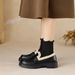 Fleece Loafers Women's Thick-soled Warm Black One-pedal Small Leather Shoes Thick-heeled Single Shoes Women_vogvips.com