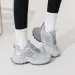 Womens White Grey Chunky Dad Sneakers Breathable Mesh Upper Non Slip Sole For Street Style_vogvips.com