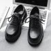 ShoeVault British Style INS Men's Trendy Korean Thick Sole Square Toe Derby Black Youth Casual Suit Shoes_vogvips.com