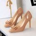 Bow Stiletto High Heels Women's French Patent Leather Glossy Pointed Single Shoes Women_vogvips.com