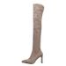Stretchy Over The Knee Boots Suede High Heel Pointed Toe Slouchy Thigh High Boots With Buckle Detail High Heeled Nude Boots Stretch Knee High Boots_vogvips.com